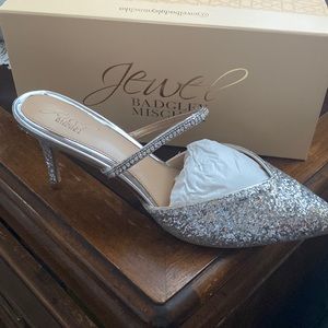Silver Sequin Evening Mules